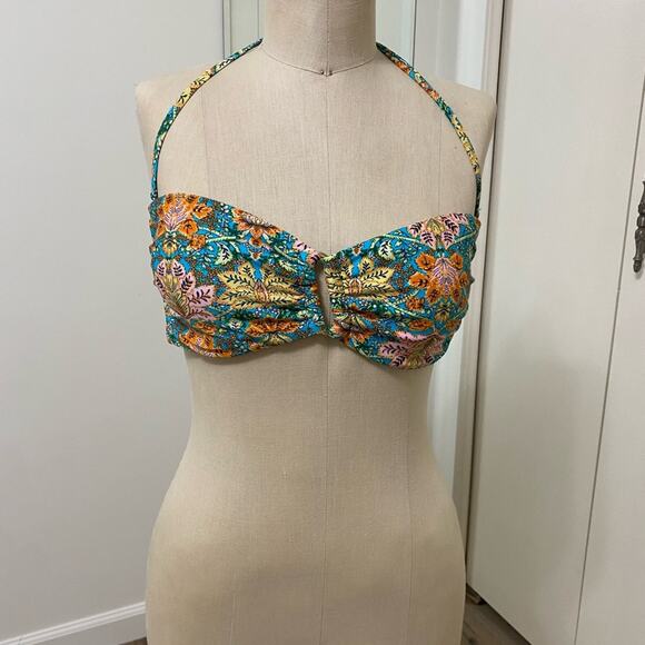 Mossimo Blue Floral Bohemian Women’s Bathing Suit Bandeau Top Medium - Picture 1 of 5